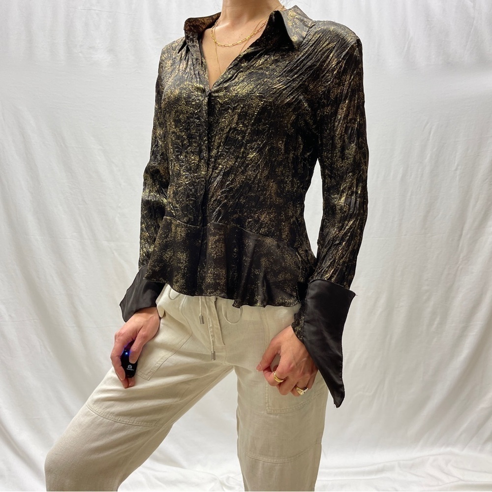 Sunny Taylor blouse size L whimsygoth goth top brown and gold flare sleeves